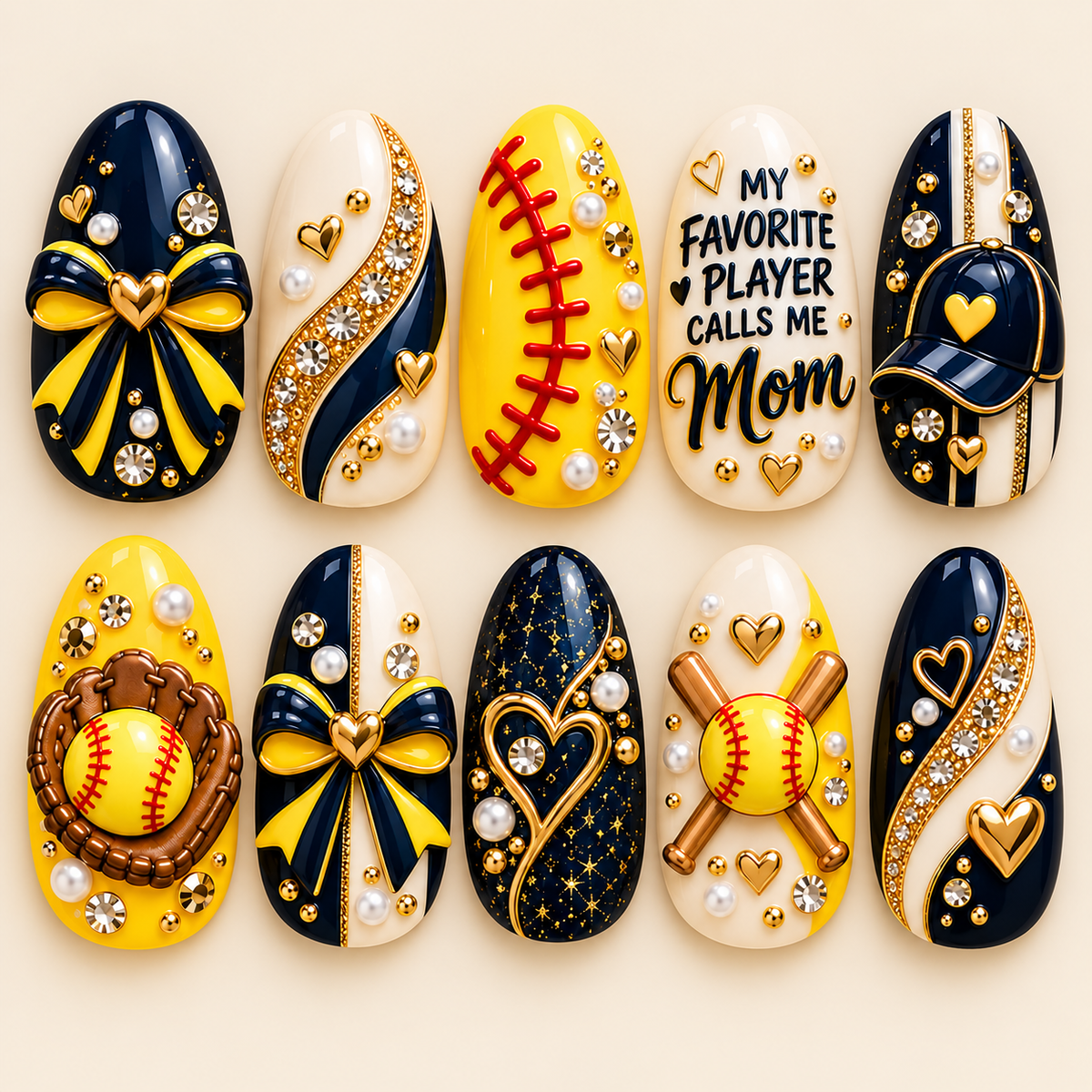 My Favorite Player Calls Me Mom 3D Press-On Nails – Softball Mom Nail Set