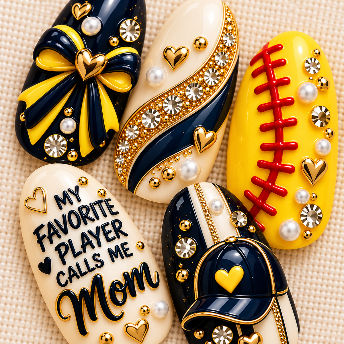 My Favorite Player Calls Me Mom 3D Press-On Nails – Softball Mom Nail Set