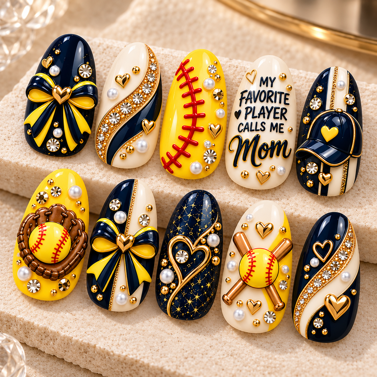 My Favorite Player Calls Me Mom 3D Press-On Nails – Softball Mom Nail Set
