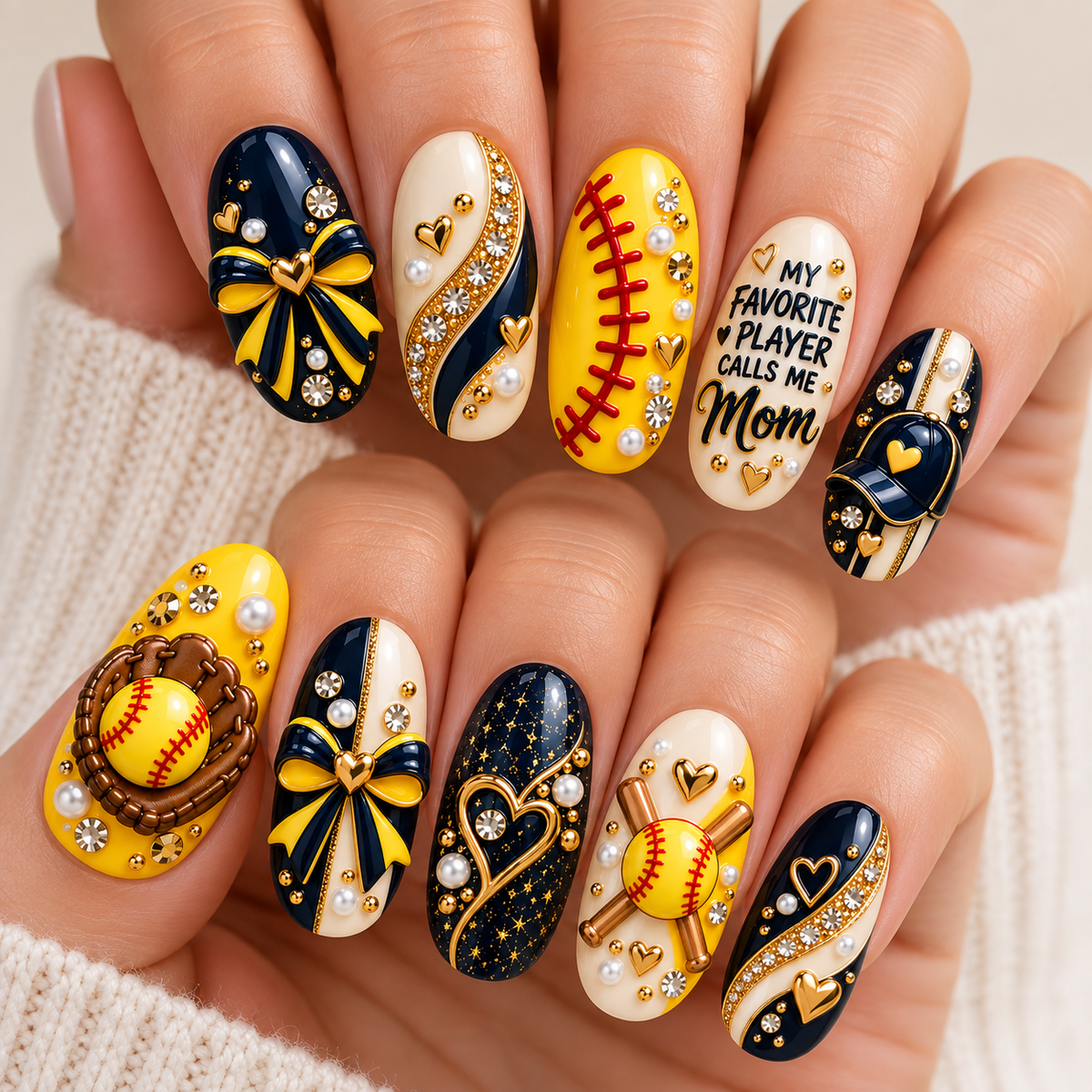 My Favorite Player Calls Me Mom 3D Press-On Nails – Softball Mom Nail Set