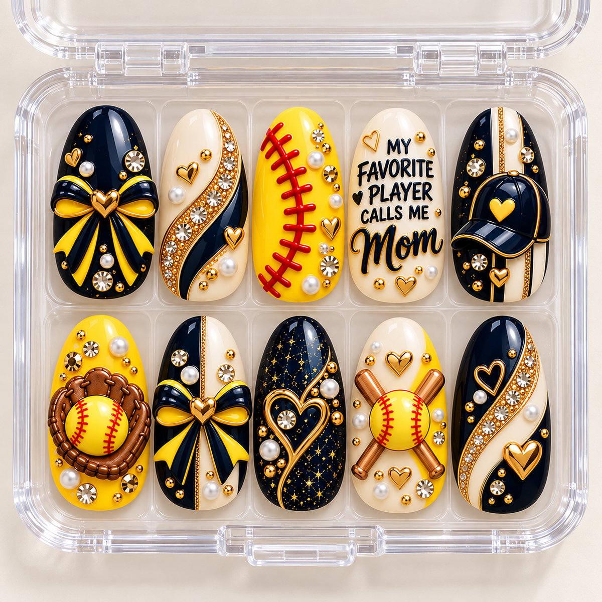 My Favorite Player Calls Me Mom 3D Press-On Nails – Softball Mom Nail Set