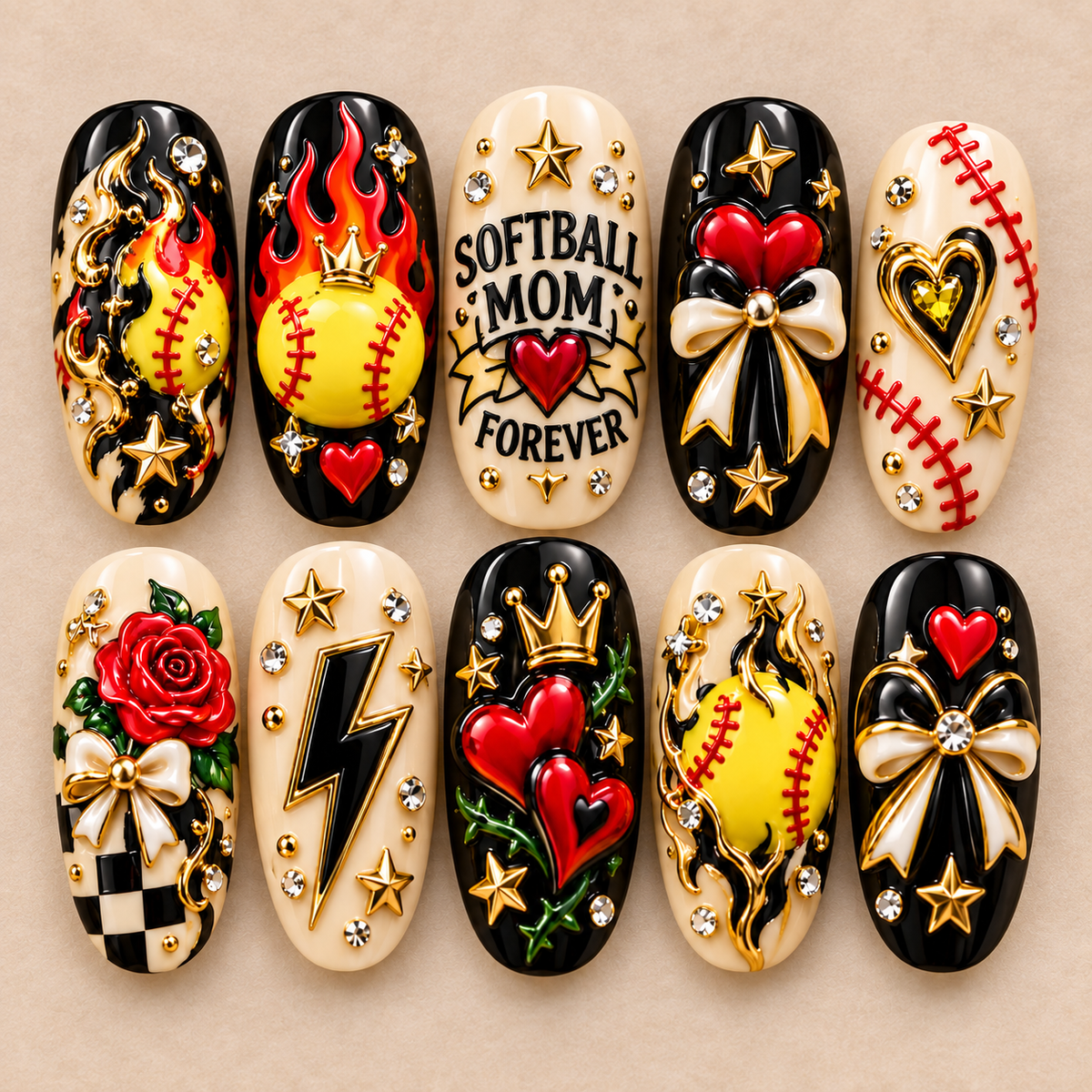 Softball Mom Forever 3D Press-On Nails – Love & Game Day Nail Set