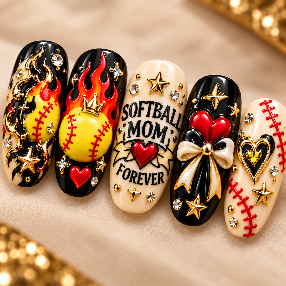 Softball Mom Forever 3D Press-On Nails – Love & Game Day Nail Set