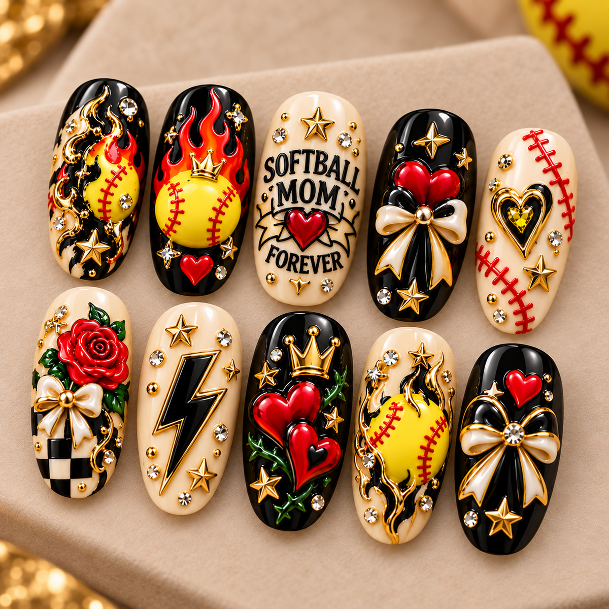 Softball Mom Forever 3D Press-On Nails – Love & Game Day Nail Set