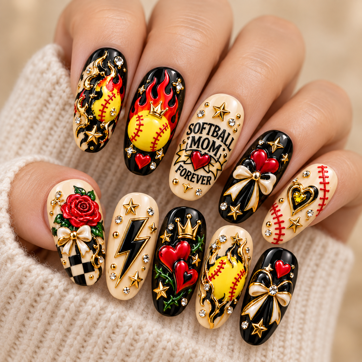 Softball Mom Forever 3D Press-On Nails – Love & Game Day Nail Set