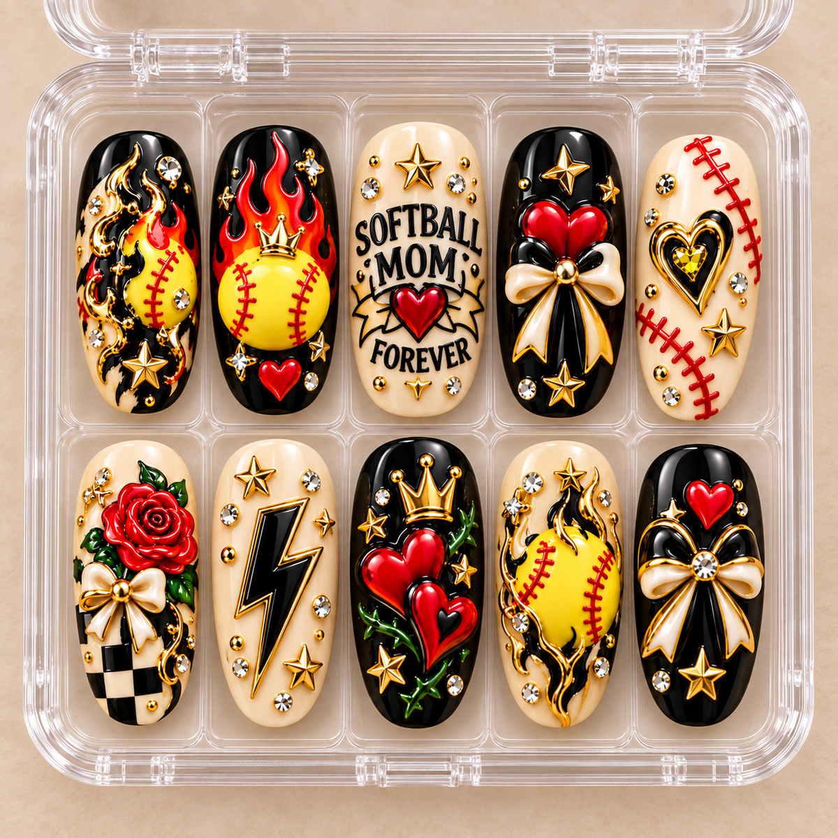 Softball Mom Forever 3D Press-On Nails – Love & Game Day Nail Set