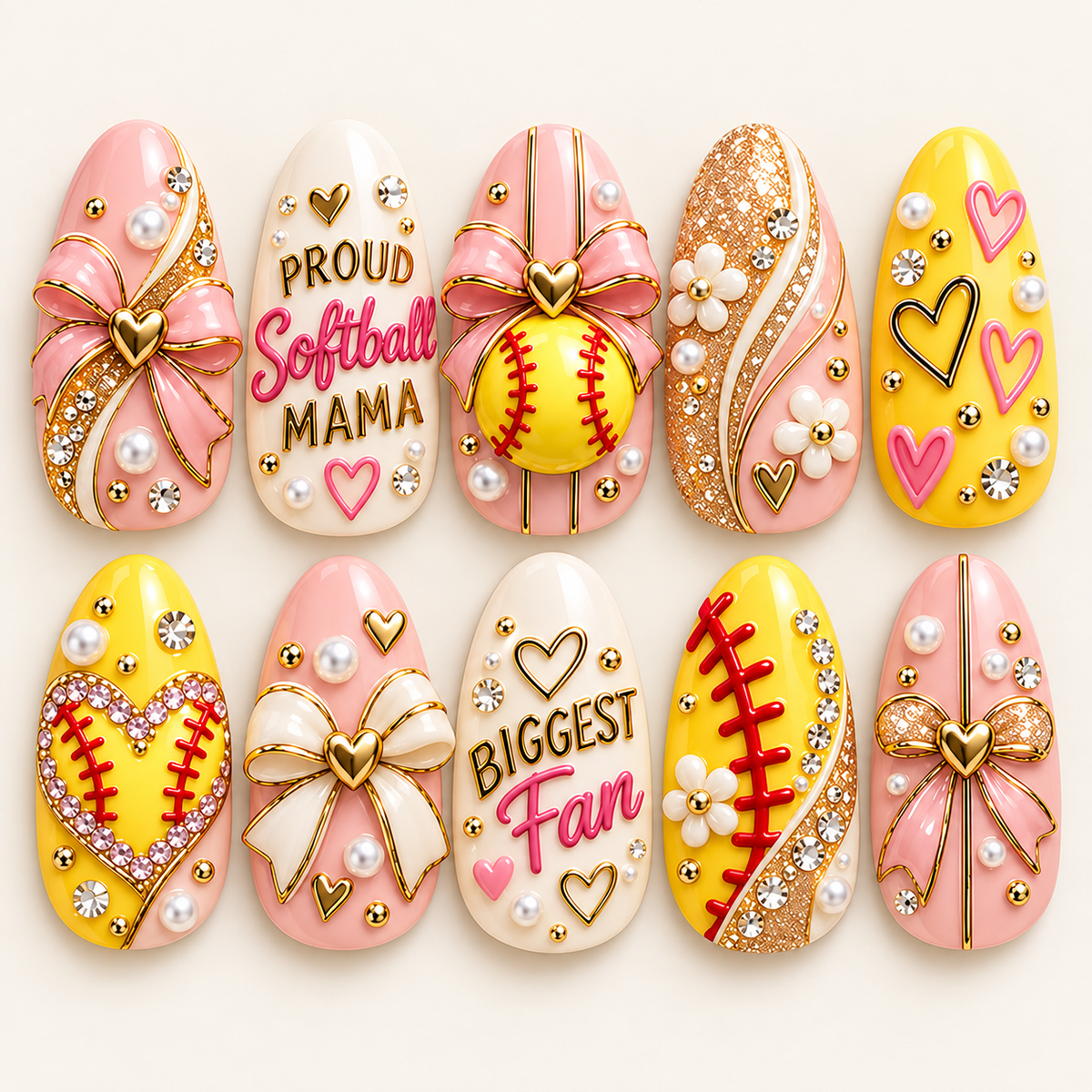 Proud Softball Mama 3D Press-On Nails – Biggest Fan Nail Set