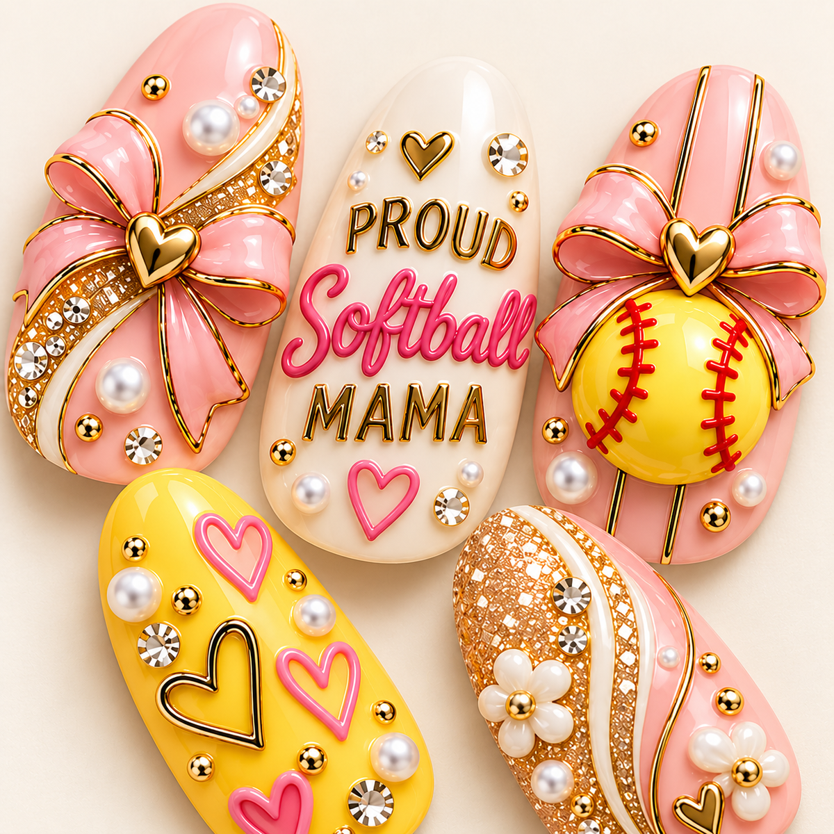 Proud Softball Mama 3D Press-On Nails – Biggest Fan Nail Set