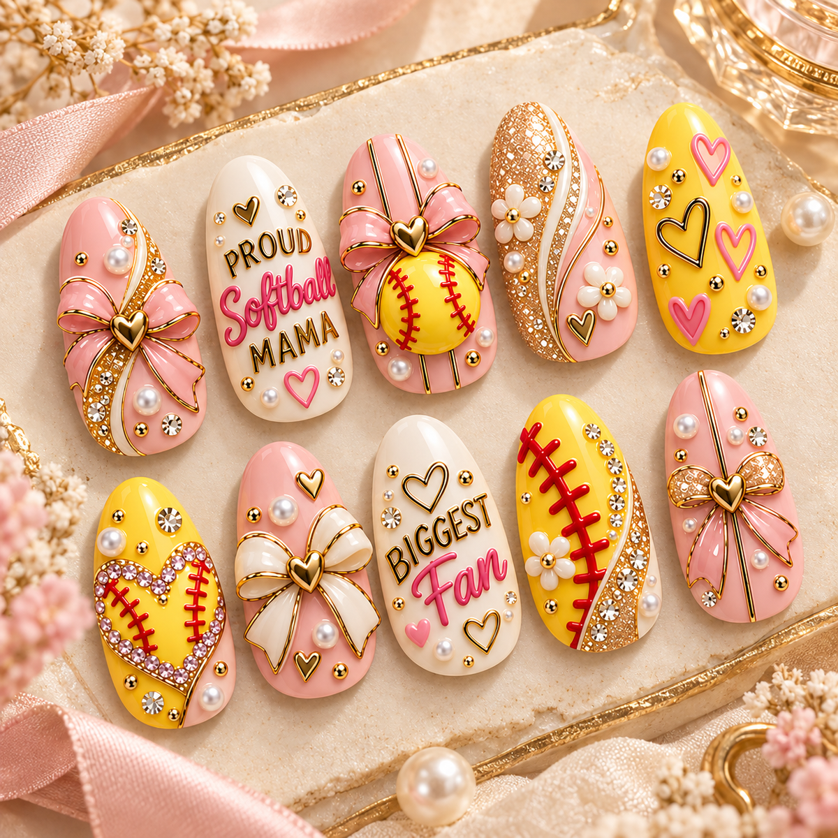 Proud Softball Mama 3D Press-On Nails – Biggest Fan Nail Set