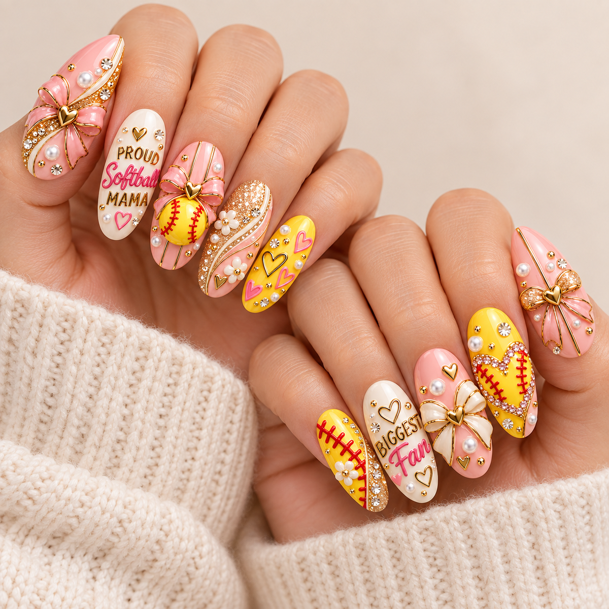 Proud Softball Mama 3D Press-On Nails – Biggest Fan Nail Set