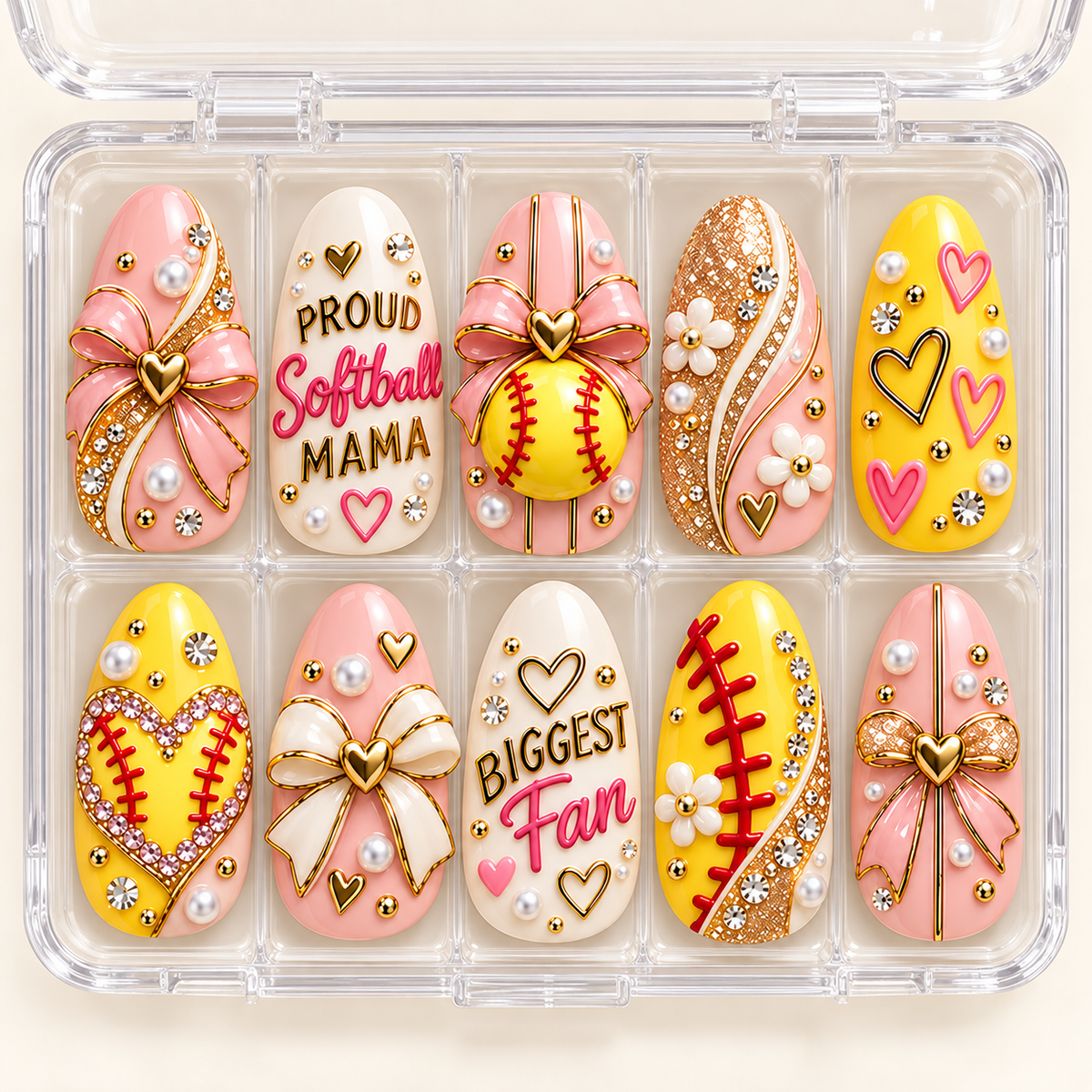 Proud Softball Mama 3D Press-On Nails – Biggest Fan Nail Set