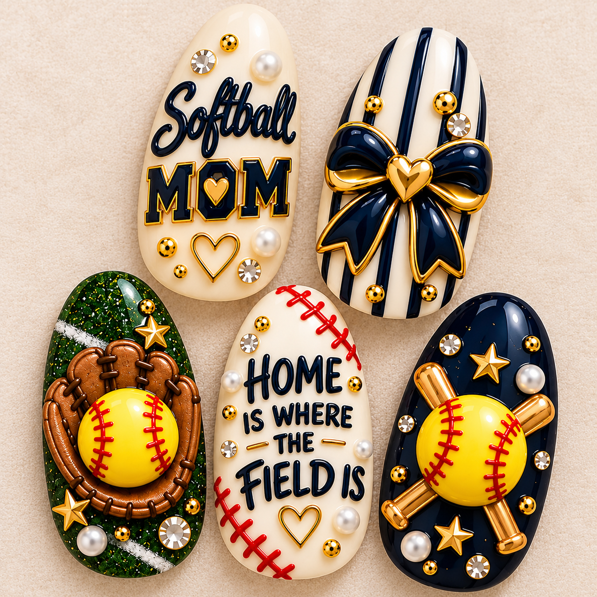 Home Is Where the Field Is 3D Press-On Nails – Softball Mom Set