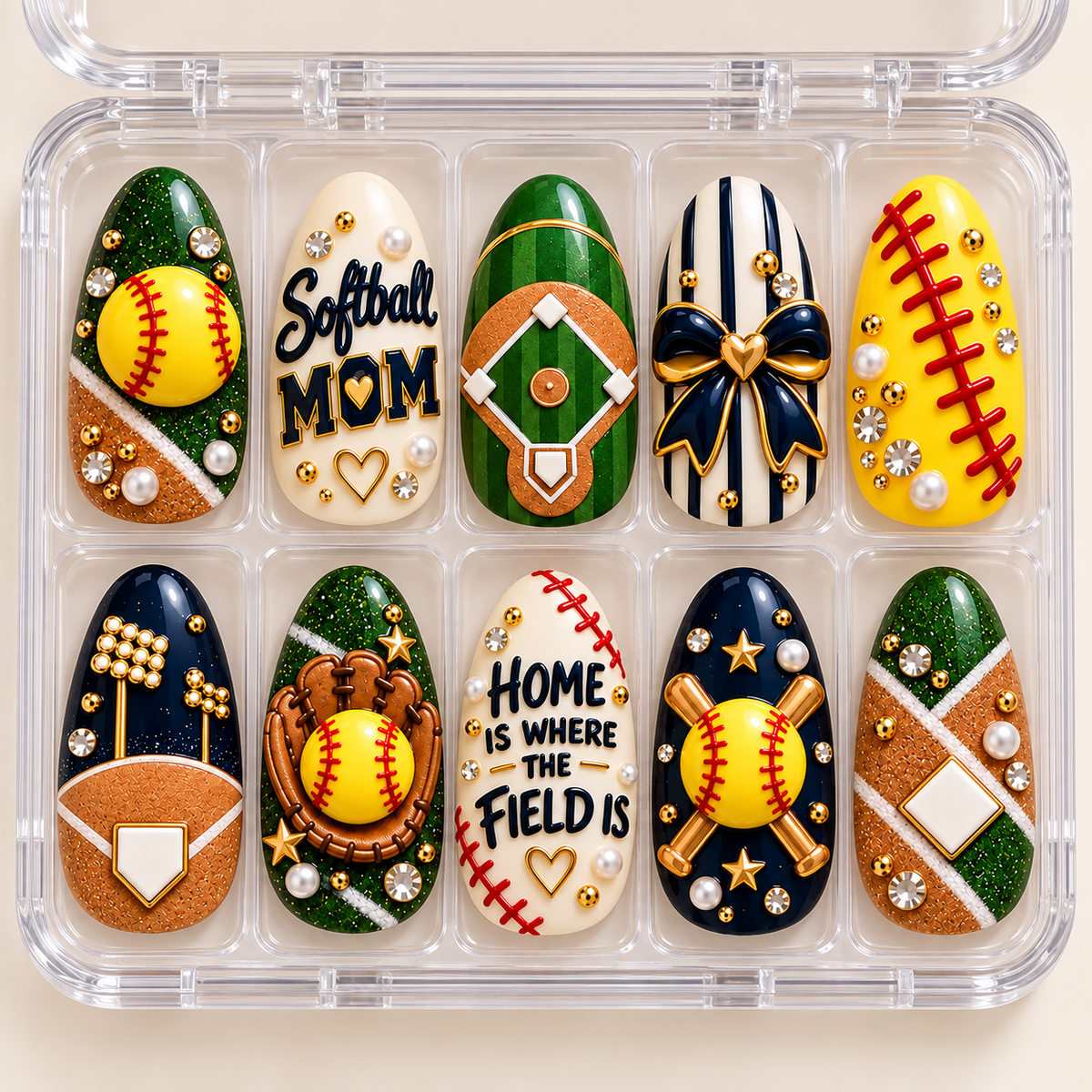 Home Is Where the Field Is 3D Press-On Nails – Softball Mom Set