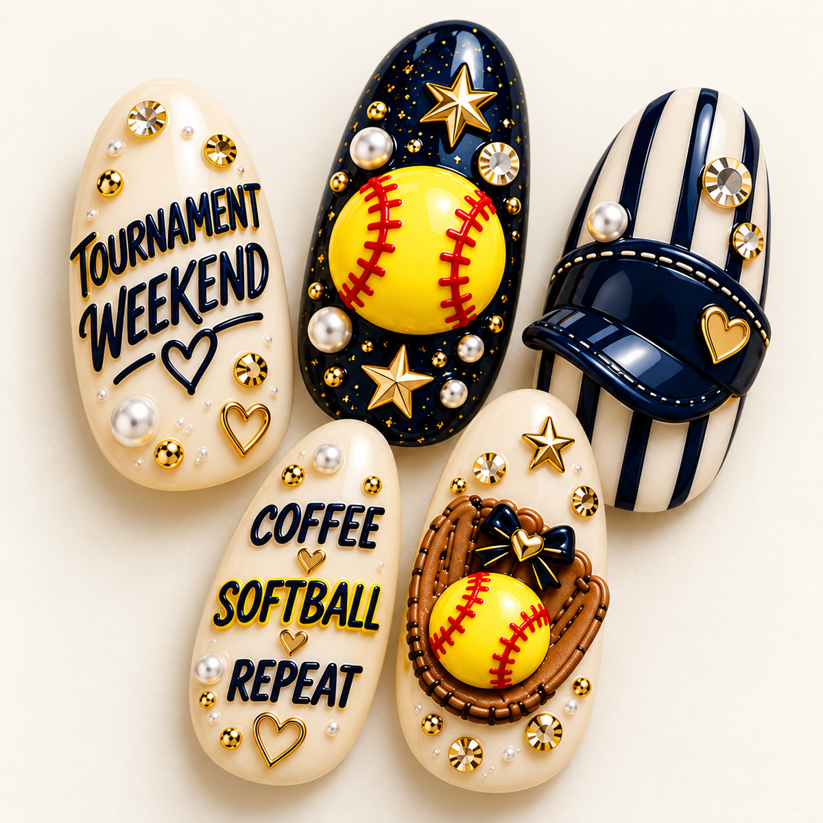 Tournament Weekend 3D Press-On Nails – Coffee, Softball, Repeat Set