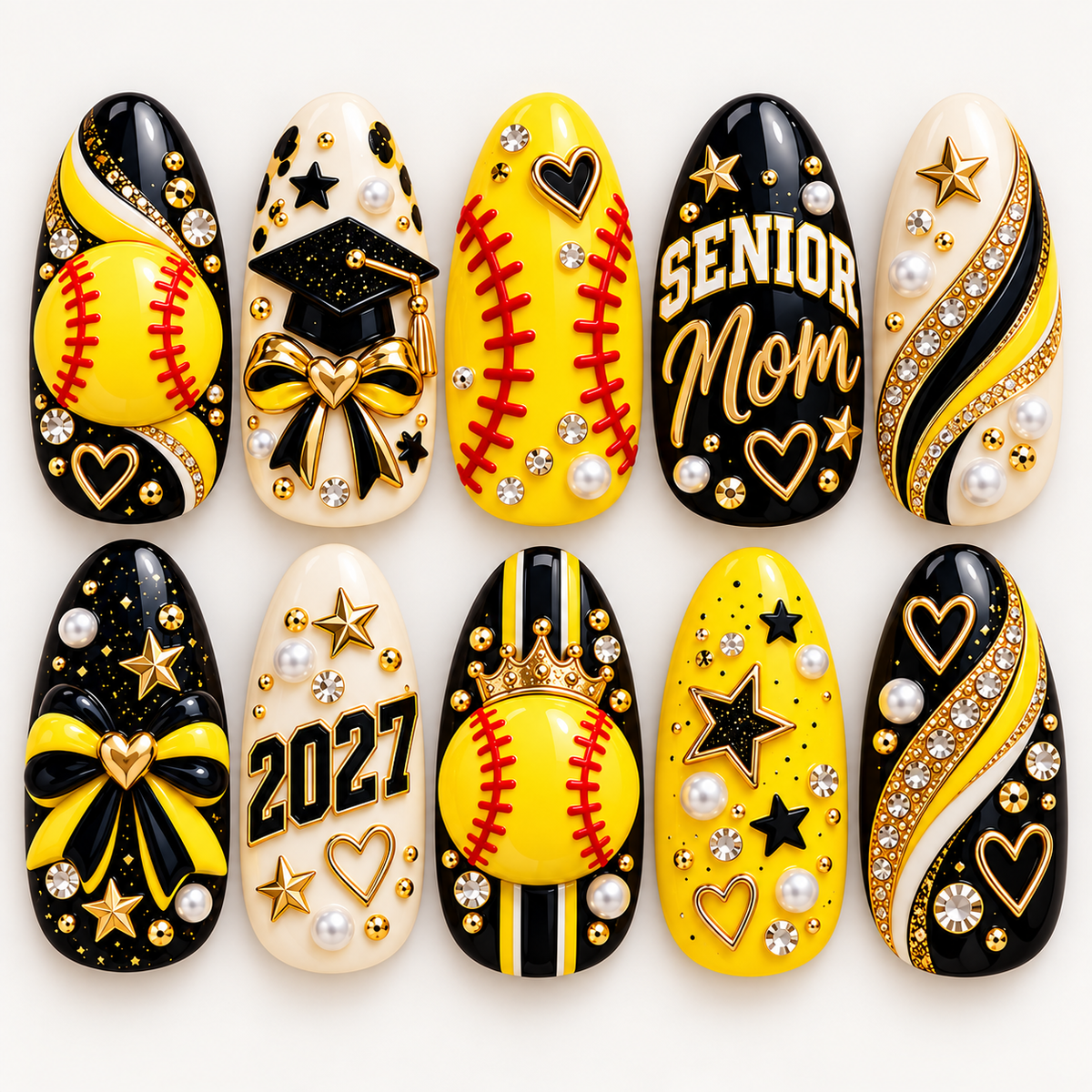 Senior Mom 2027 3D Press-On Nails – Softball Senior Year Set