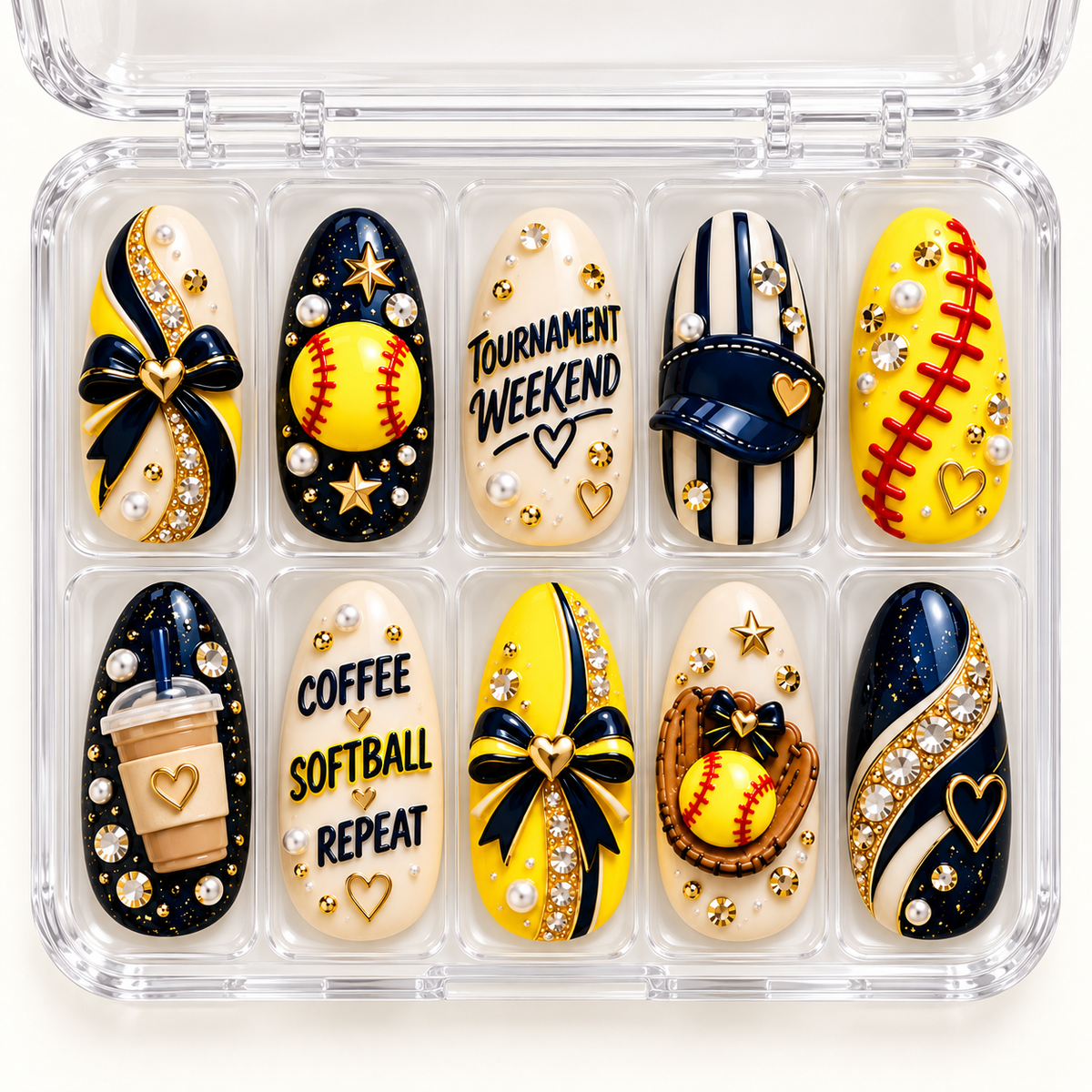 Tournament Weekend 3D Press-On Nails – Coffee, Softball, Repeat Set