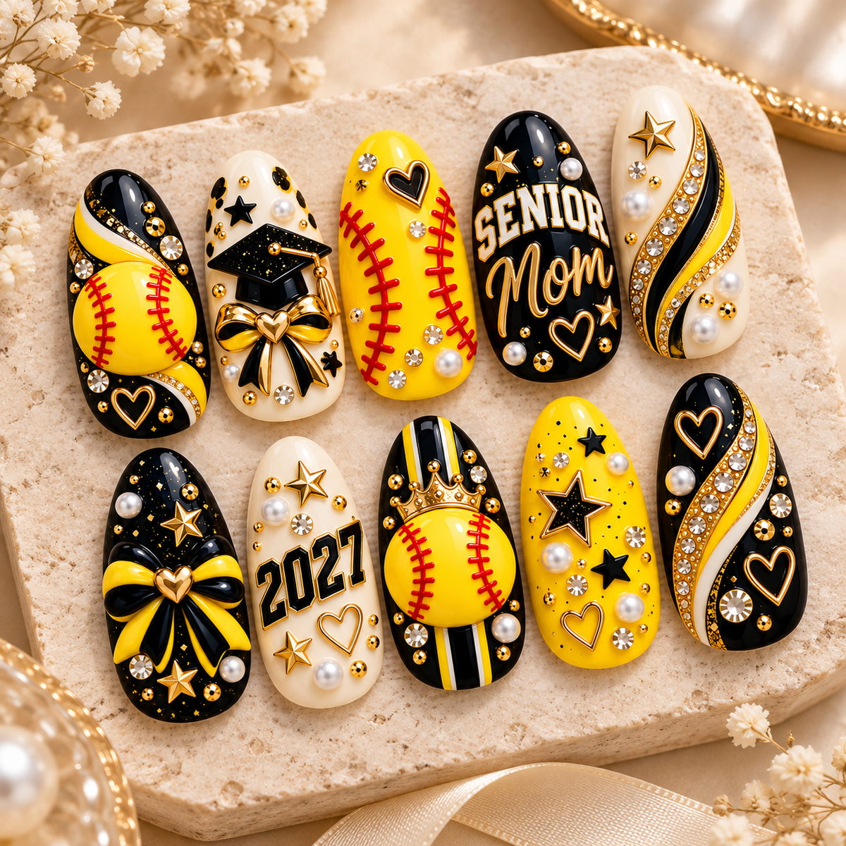 Senior Mom 2027 3D Press-On Nails – Softball Senior Year Set