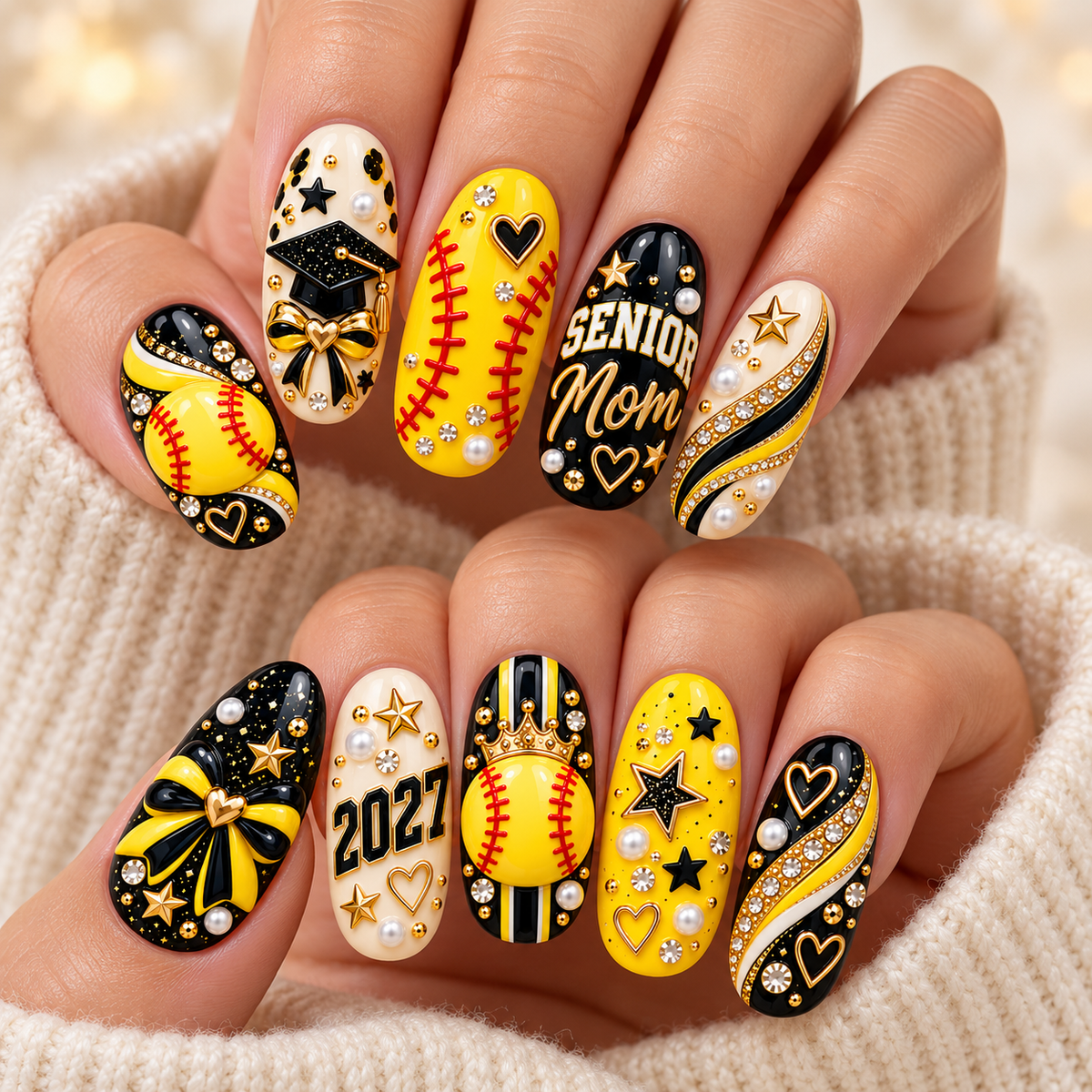 Senior Mom 2027 3D Press-On Nails – Softball Senior Year Set