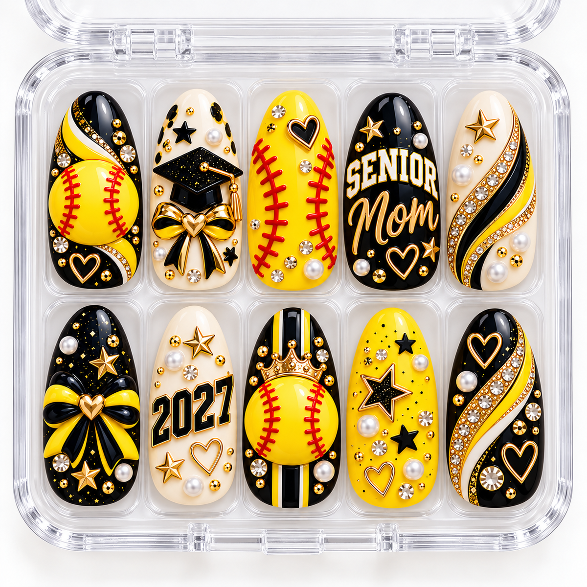 Senior Mom 2027 3D Press-On Nails – Softball Senior Year Set