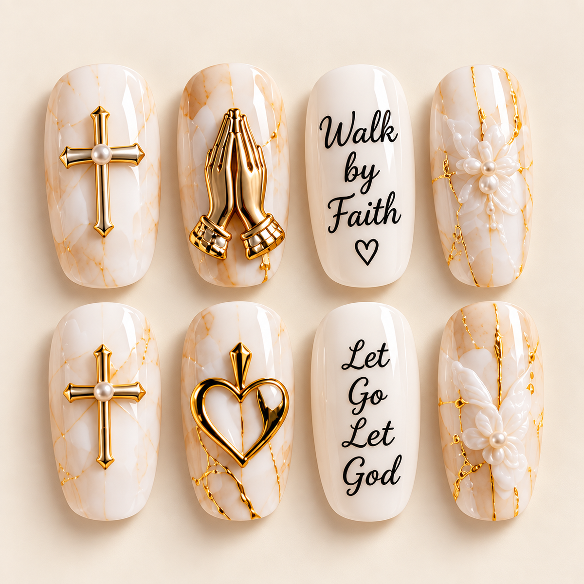 Walk by Faith 3D Press-On Nails – Let Go & Let God Nail Set