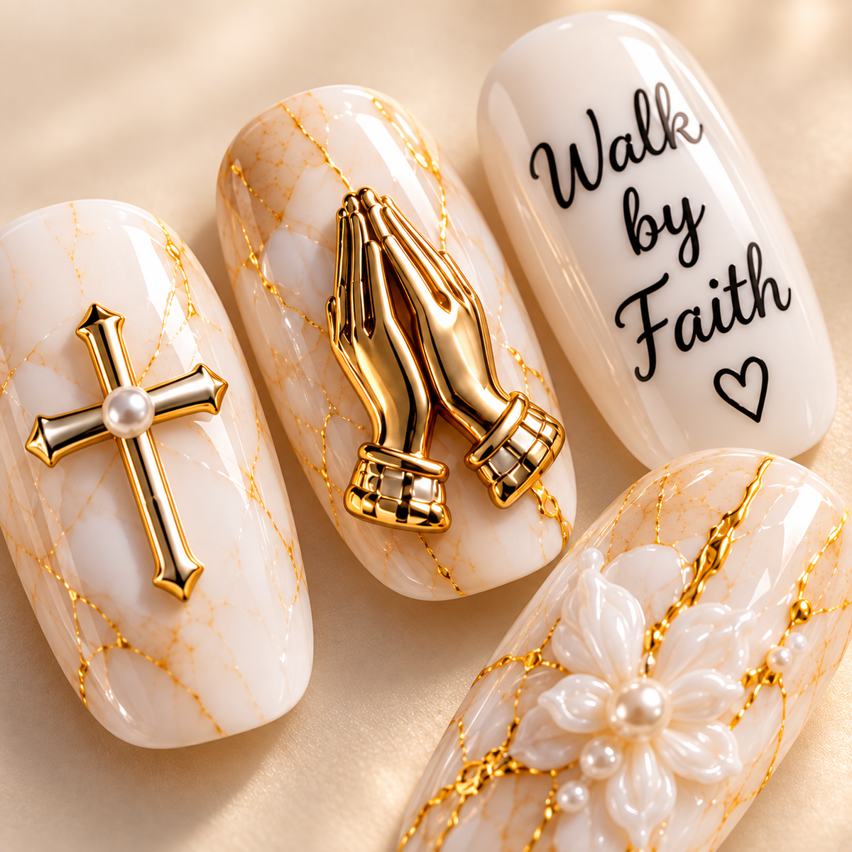 Walk by Faith 3D Press-On Nails – Let Go & Let God Nail Set