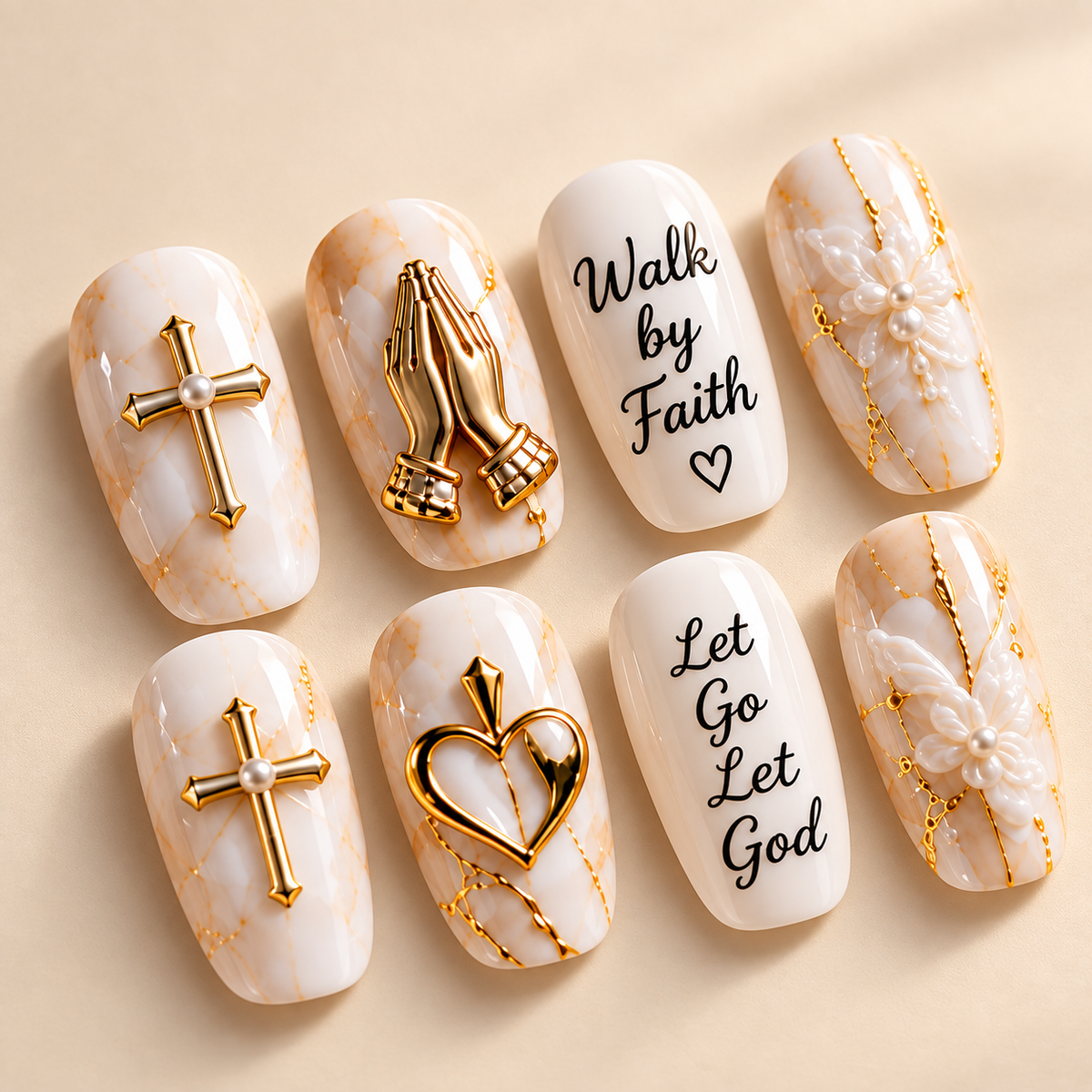 Walk by Faith 3D Press-On Nails – Let Go & Let God Nail Set