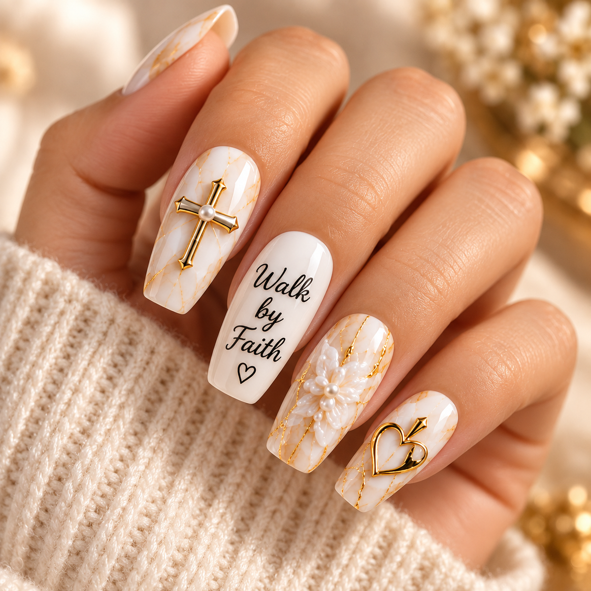 Walk by Faith 3D Press-On Nails – Let Go & Let God Nail Set