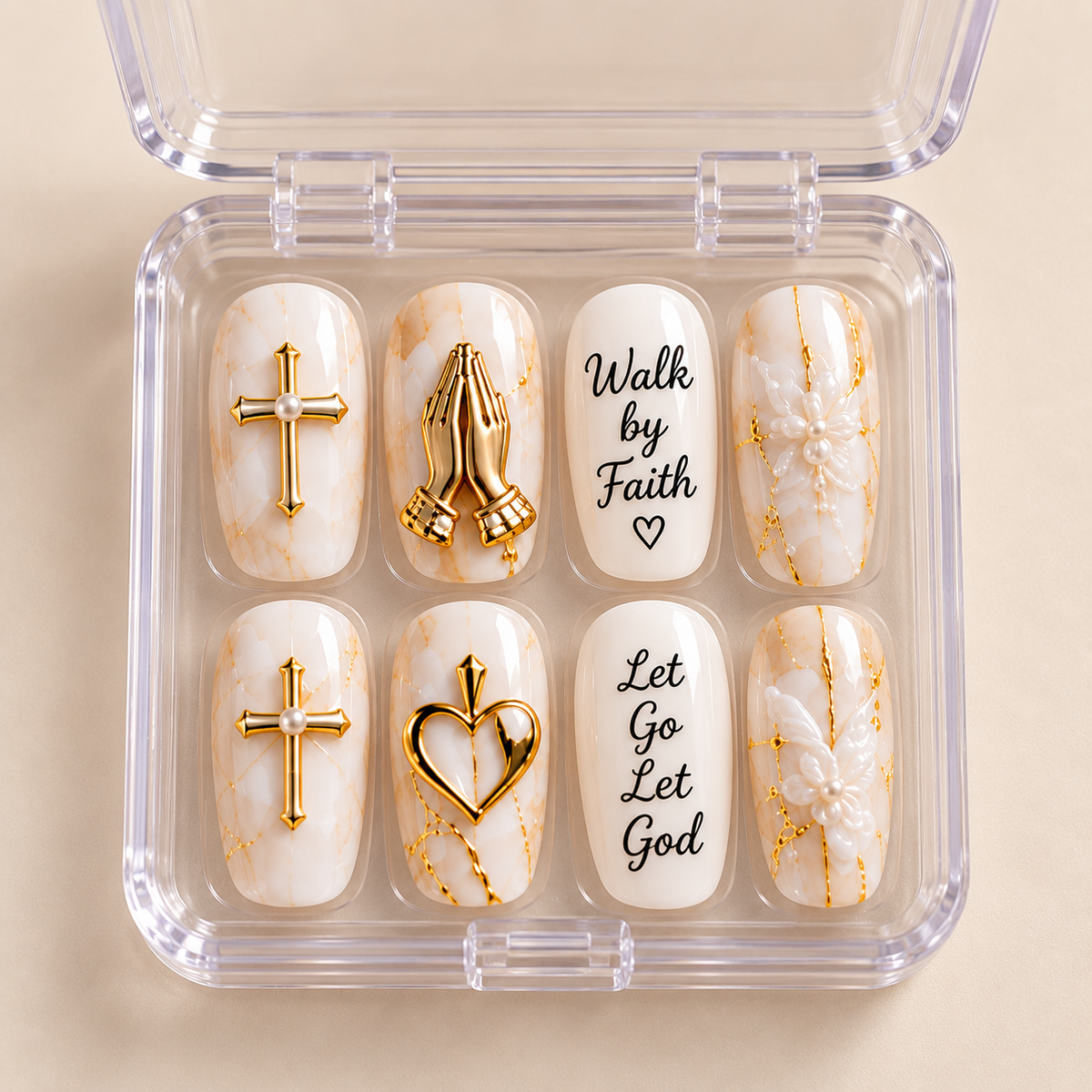 Walk by Faith 3D Press-On Nails – Let Go & Let God Nail Set