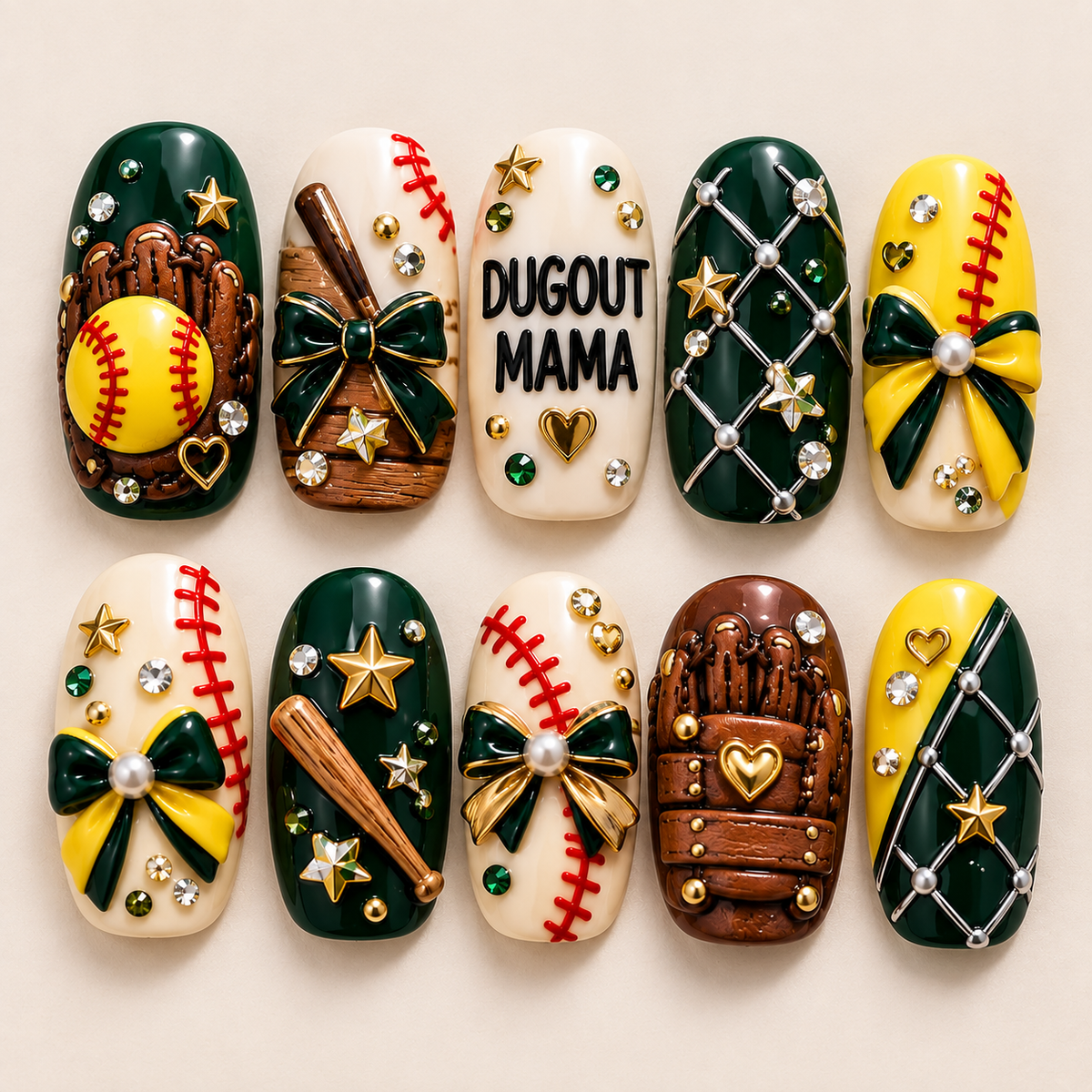 Dugout Mama 3D Press-On Nails – Softball Game Day Nail Set
