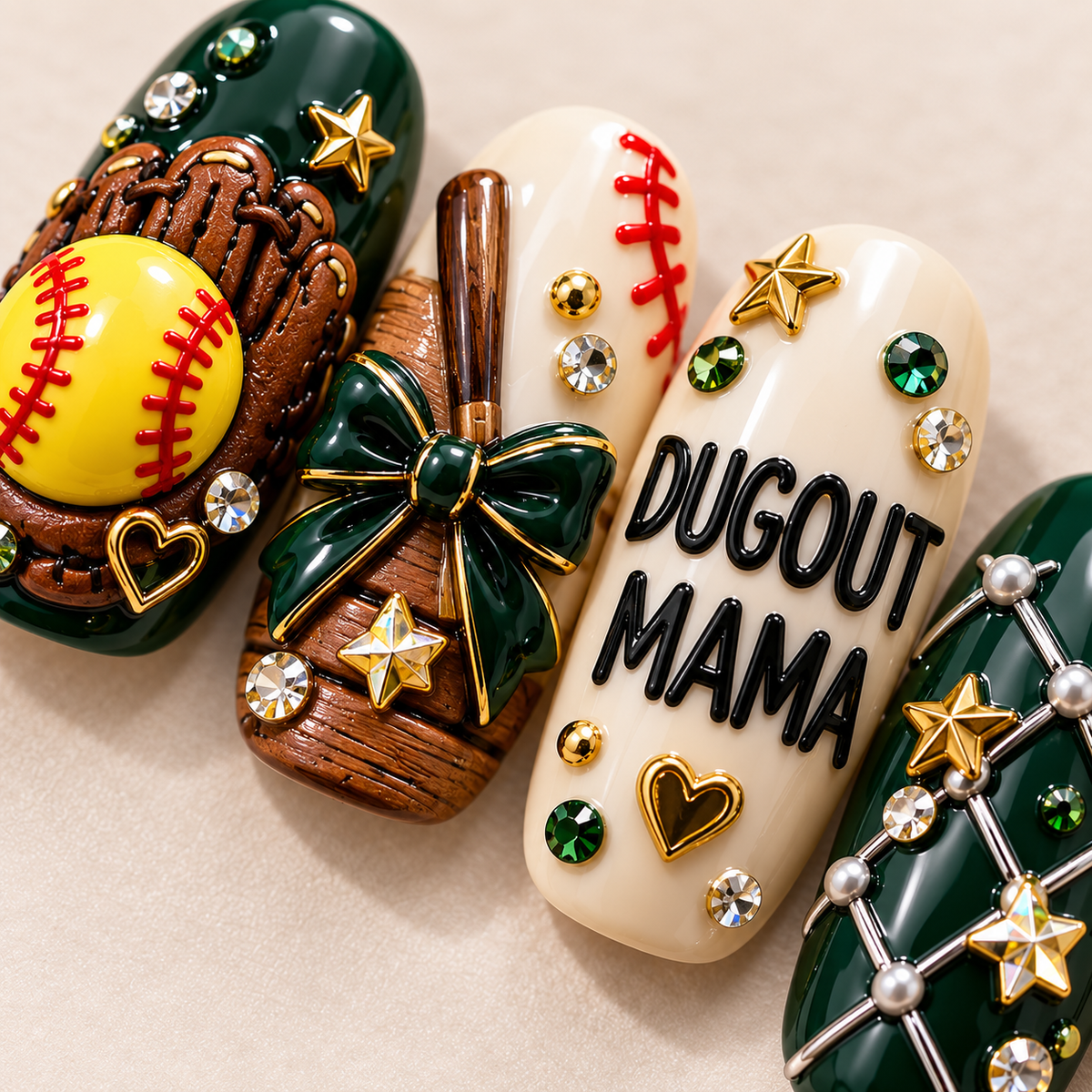 Dugout Mama 3D Press-On Nails – Softball Game Day Nail Set