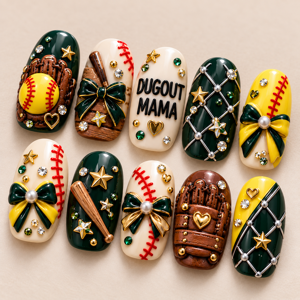 Dugout Mama 3D Press-On Nails – Softball Game Day Nail Set
