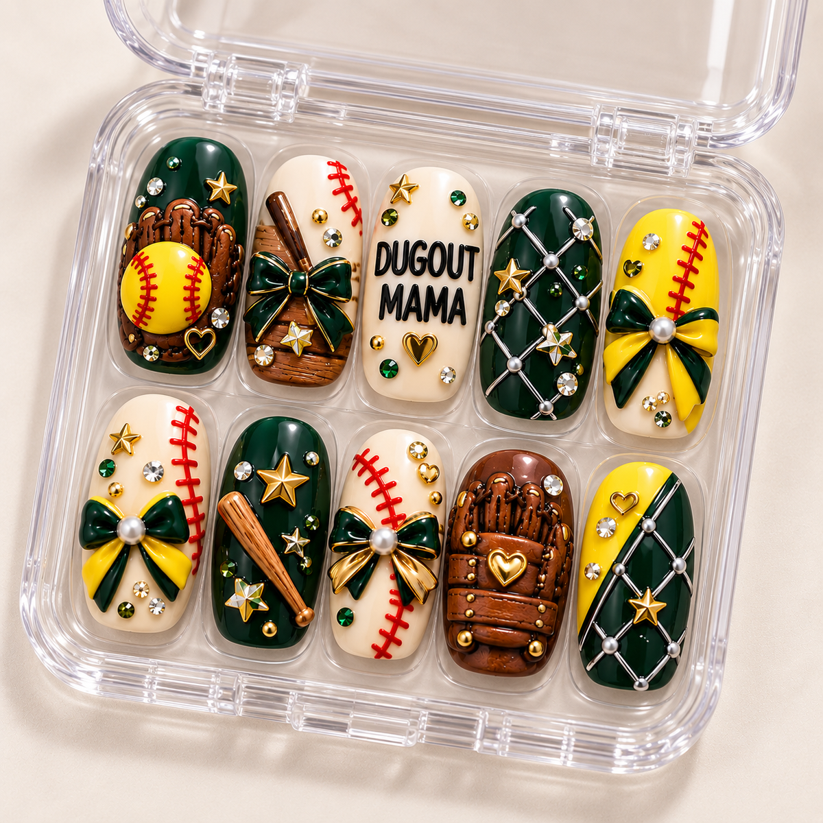 Dugout Mama 3D Press-On Nails – Softball Game Day Nail Set