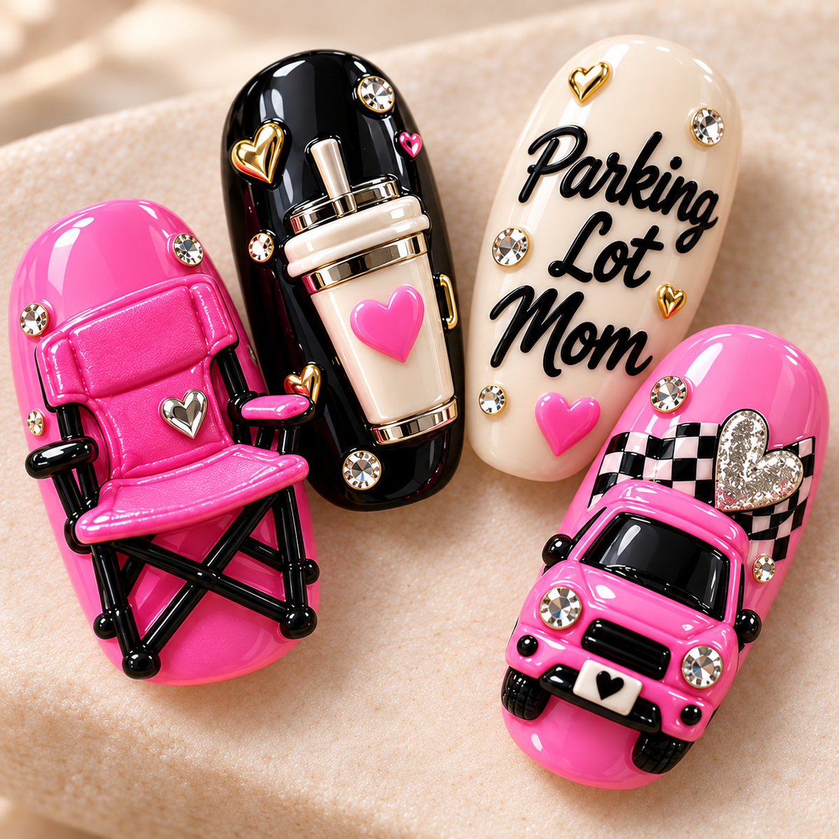 Parking Lot Mom 3D Press-On Nails – Softball Game Day Nail Set
