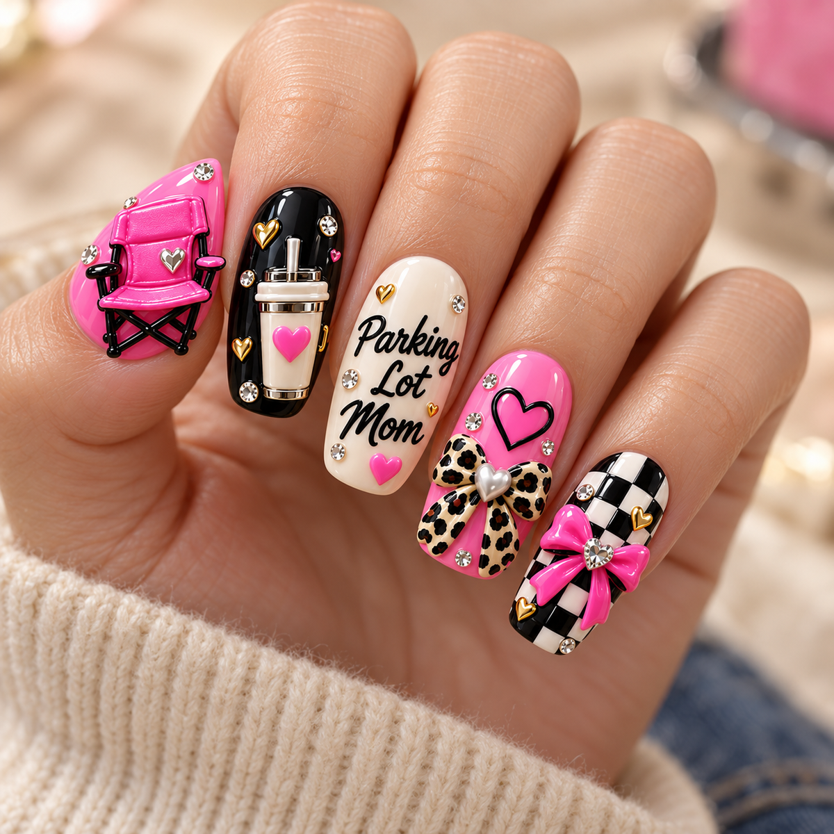 Parking Lot Mom 3D Press-On Nails – Softball Game Day Nail Set