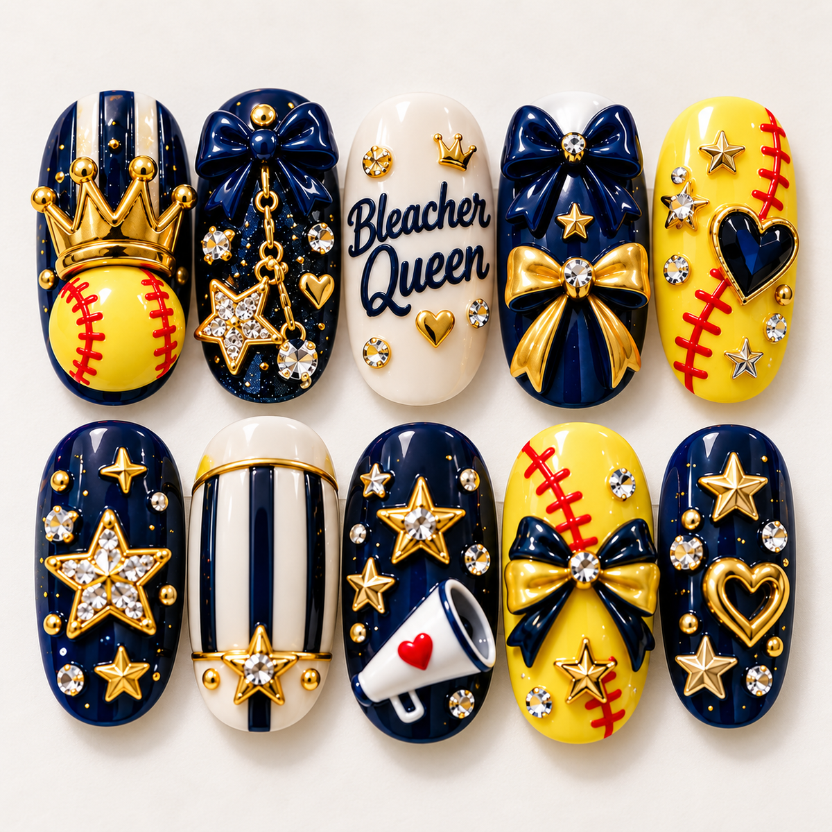 Bleacher Queen 3D Press-On Nails – Softball Game Day Nail Set