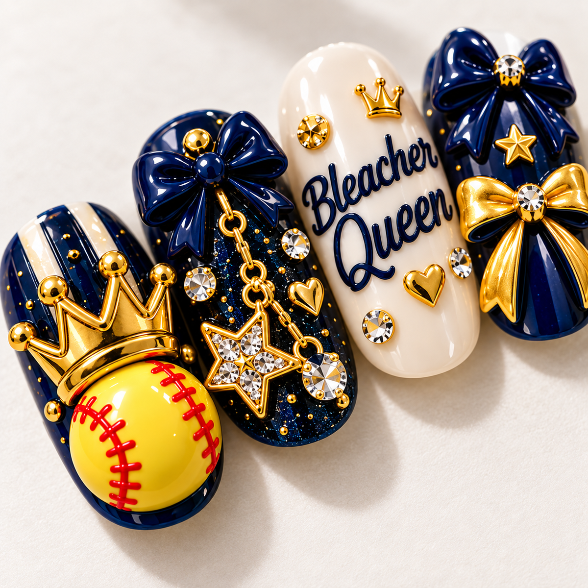 Bleacher Queen 3D Press-On Nails – Softball Game Day Nail Set