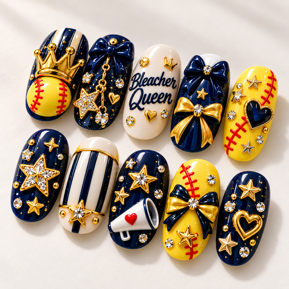 Bleacher Queen 3D Press-On Nails – Softball Game Day Nail Set