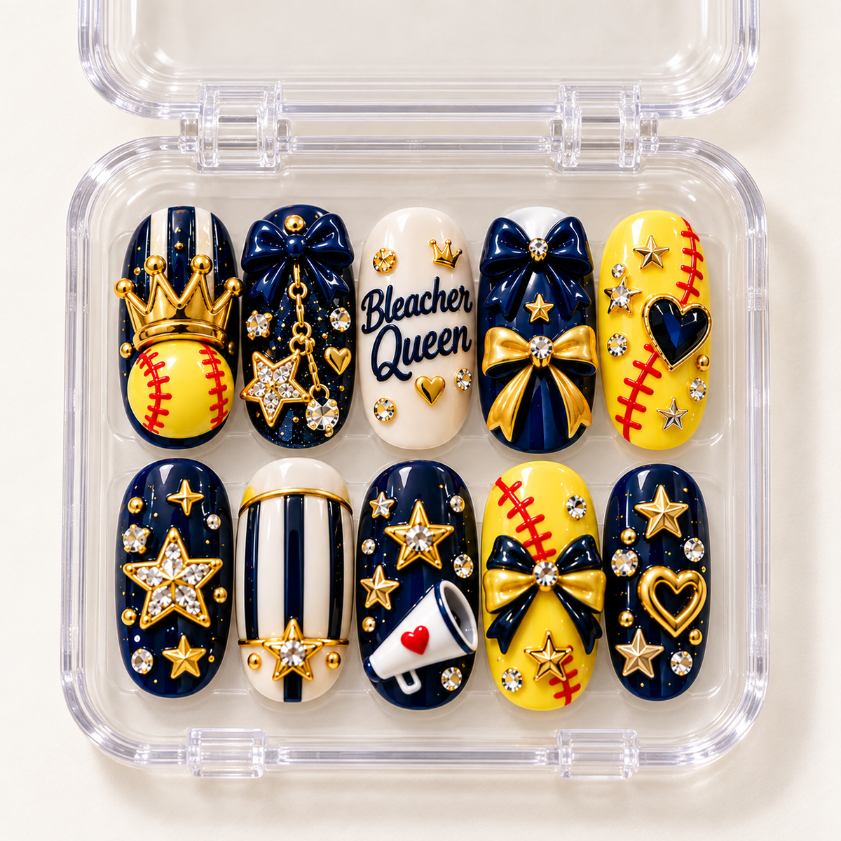Bleacher Queen 3D Press-On Nails – Softball Game Day Nail Set