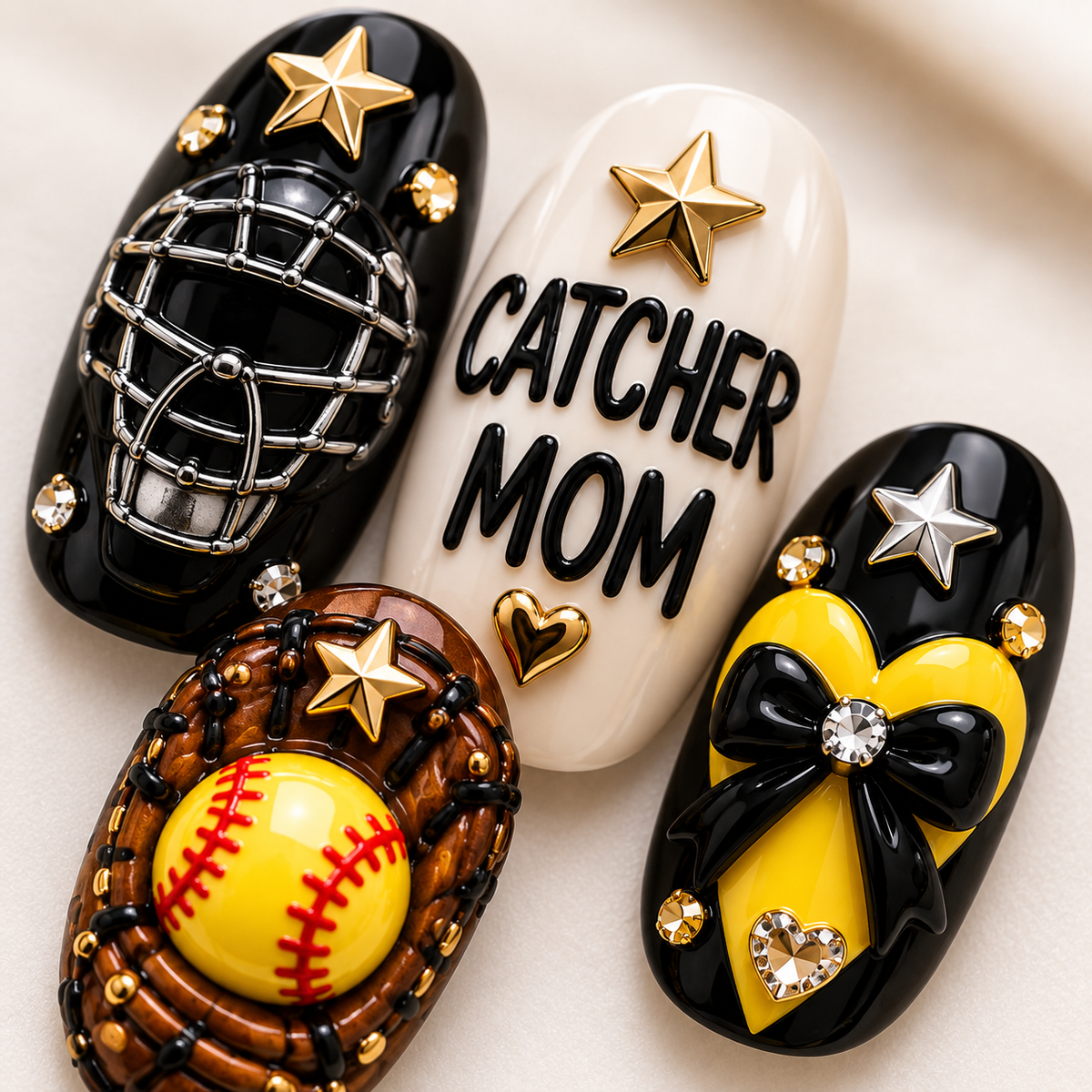 Catcher Mom 3D Press-On Nails – Softball Game Day Nail Set