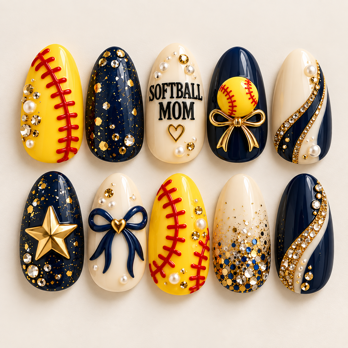 Softball Mom 3D Press-On Nails