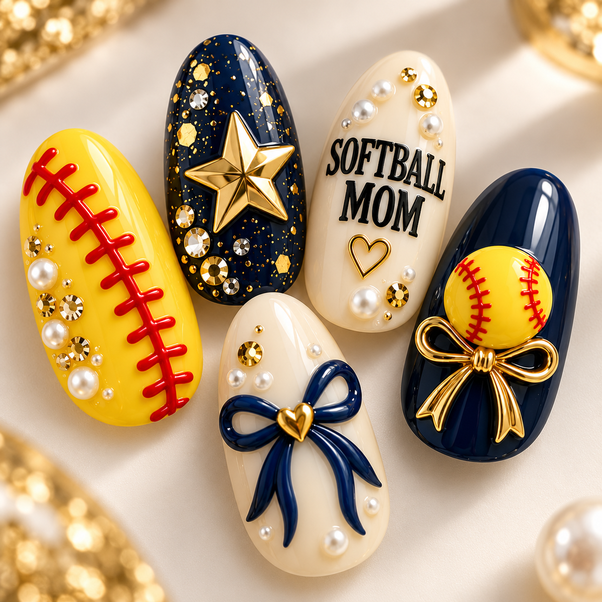Softball Mom 3D Press-On Nails