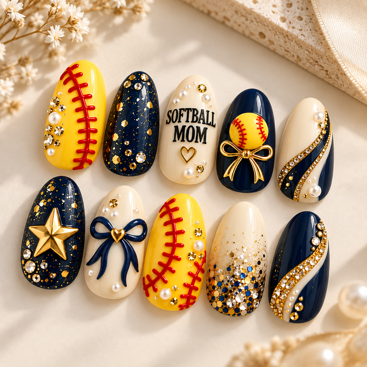 Softball Mom 3D Press-On Nails