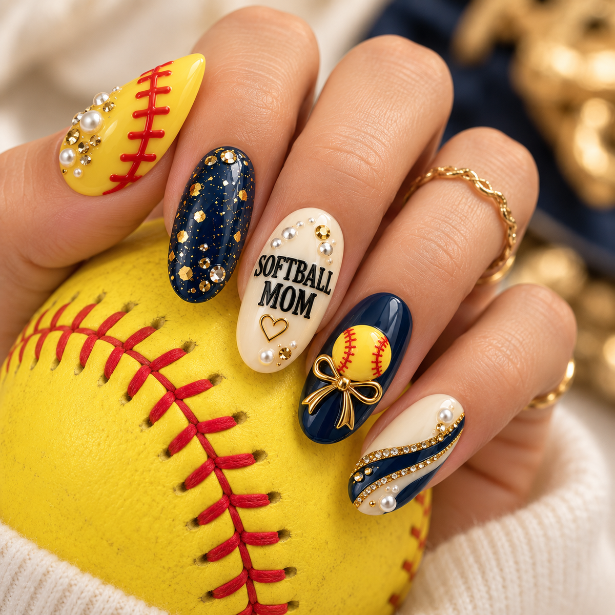 Softball Mom 3D Press-On Nails