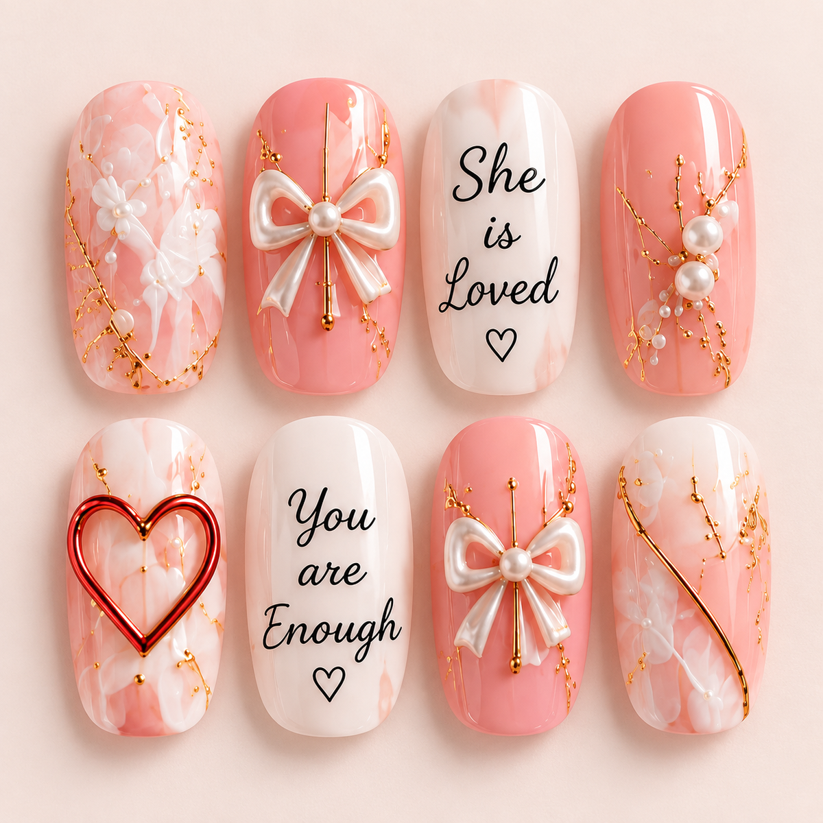 She Is Loved 3D Press-On Nails – Christian Pink Inspirational Nail Set