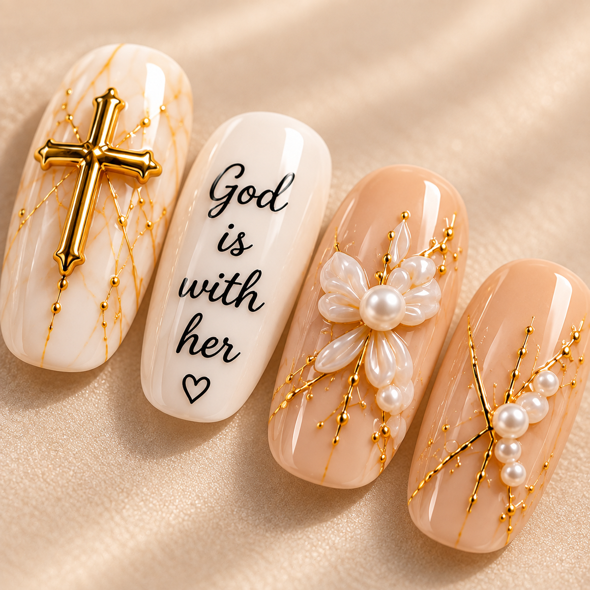 God Is With Her 3D Press-On Nails – Elegant Faith Nail Set