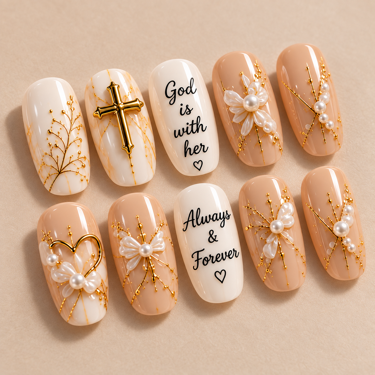 God Is With Her 3D Press-On Nails – Elegant Faith Nail Set