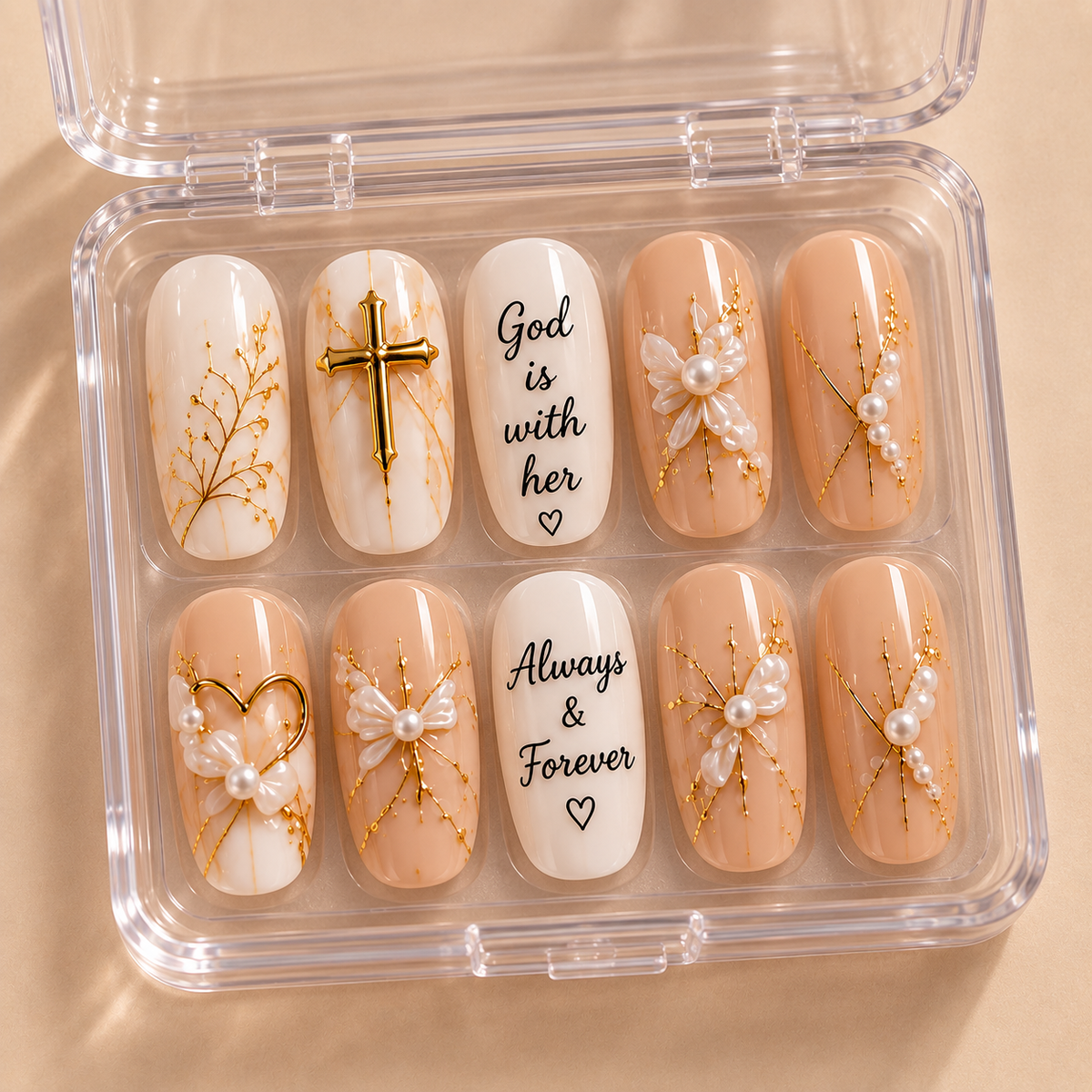 God Is With Her 3D Press-On Nails – Elegant Faith Nail Set