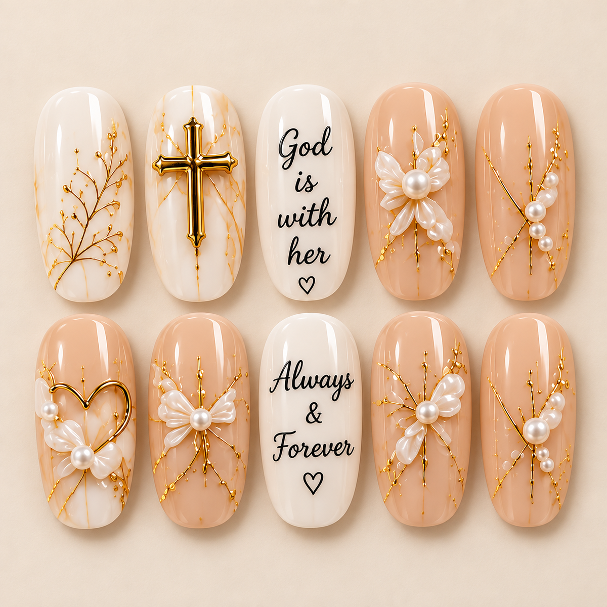 God Is With Her 3D Press-On Nails – Elegant Faith Nail Set